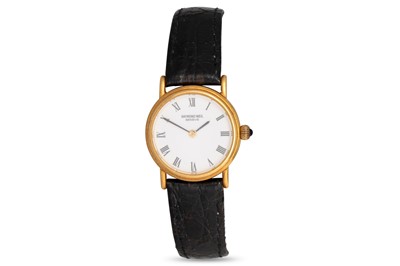 Lot 373 - A LADY'S 18CT RAYMOND WEIL WRISTWATCH, white...