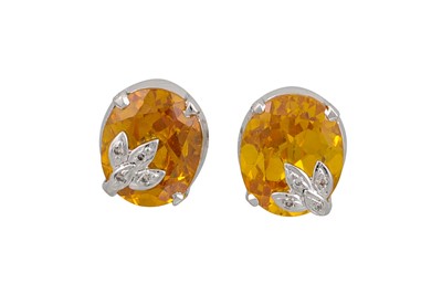 Lot 120 - A PAIR OF CITRINE AND DIAMOND EARRINGS, the...