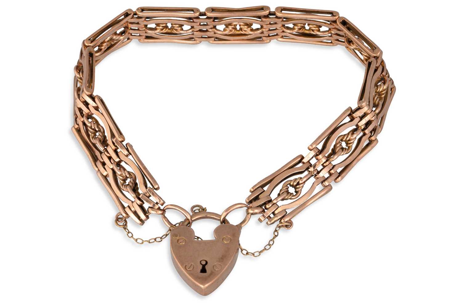 Lot 8 - AN ANTIQUE GOLD GATE BRACELET, with padlock...