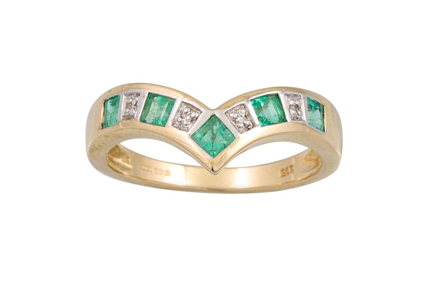 Lot 128 - A DIAMOND AND EMERALD HALF ETERNITY RING, of...