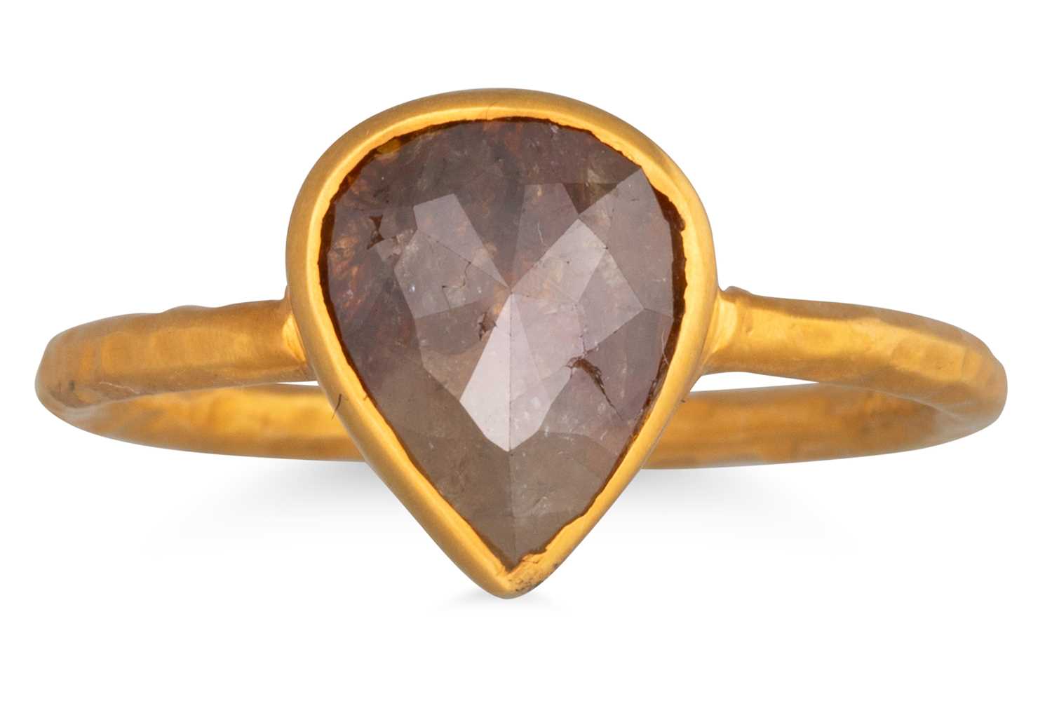 Lot 93 - A COLOURED DIAMOND RING, pear shaped, mounted...