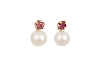 Lot 131 - A PAIR OF RUBY AND CULTURED PEARL EARRINGS,...