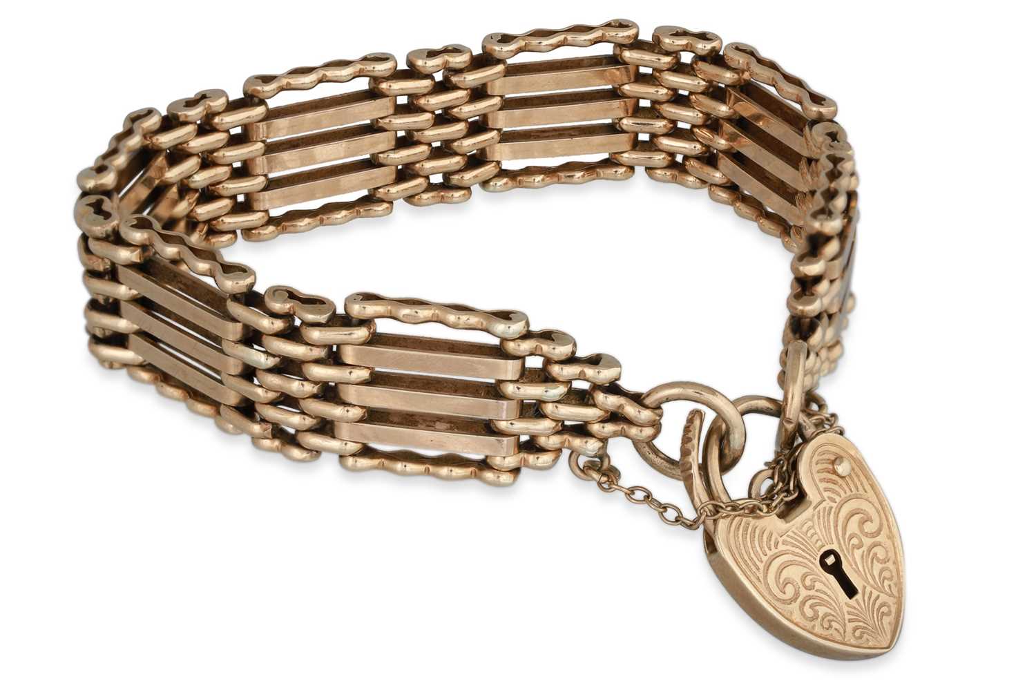 Lot 3 - A 9CT GOLD GATE BRACELET, with padlock clasp,...