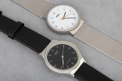 Lot 218 - TWO MODERN WRISTWATCHES, a Braun stainless...