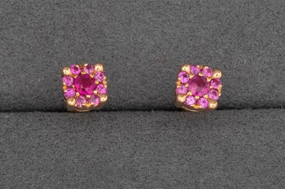 Lot 94 - A PAIR OF PINK SAPPHIRE CLUSTER EARRINGS,...