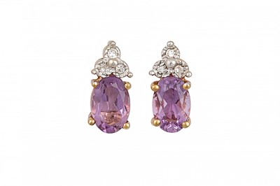 Lot 177 - A PAIR OF DIAMOND AND AMETHYST EARRINGS,...