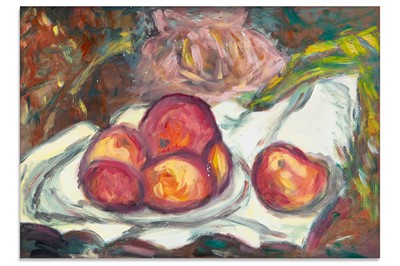 Lot 245 - STILL LIFE OF APPLES IN A BOWL, mixed media on...