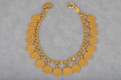 Lot 10 - A 21CT GOLD COIN BRACELET, 13.9g