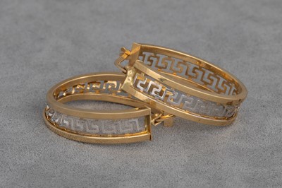 Lot 54 - A PAIR OF 14CT GOLD EARRINGS, Greek key...