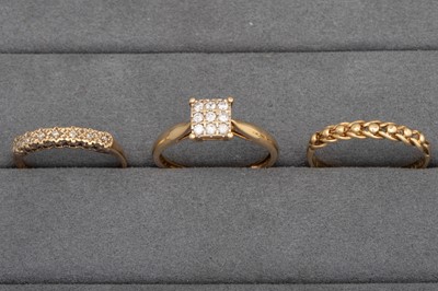 Lot 56 - TWO 9CT GOLD DIAMOND RINGS, together with a...