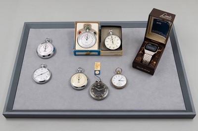 Lot 119 - FOUR VINTAGE STOP WATCHES, and three pocket...