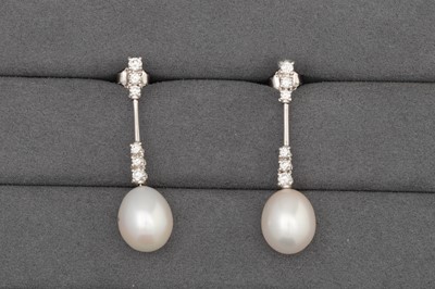 Lot 175 - A PAIR OF SOUTH SEA PEARL AND DIAMOND EARRINGS,...