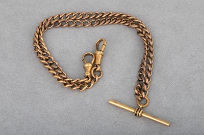 Lot 152 - A VINTAGE GOLD PLATED DOUBLE ALBERT CHAIN,...