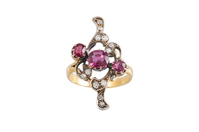 Lot 430 - AN ANTIQUE RUBY AND DIAMOND RING, of open...