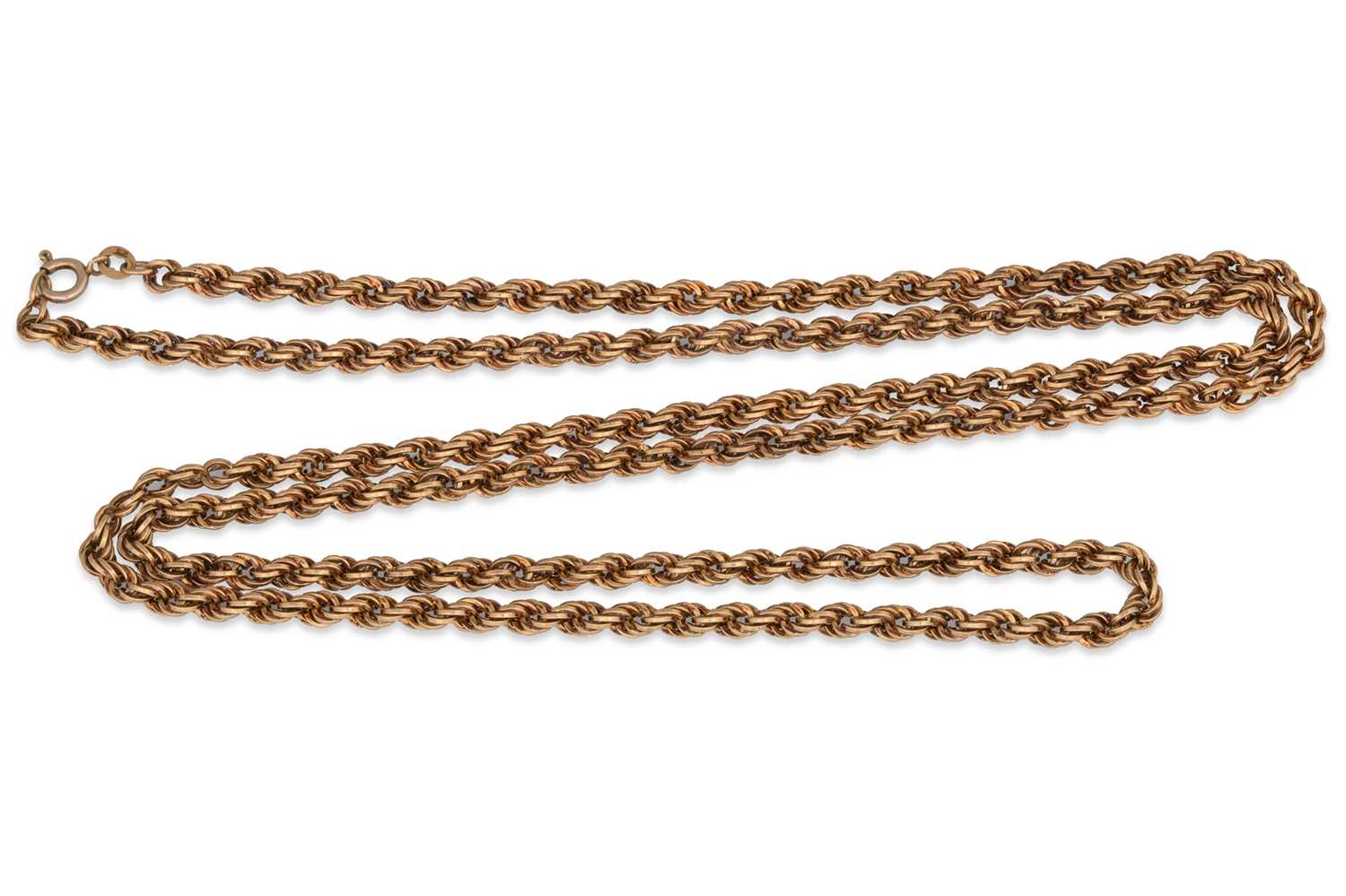 Lot 323 - AN ANTIQUE USA 10CT GOLD ROPE LINK NECK CHAIN,...