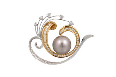Lot 236 - A DIAMOND AND PEARL BROOCH, of spray cluster...