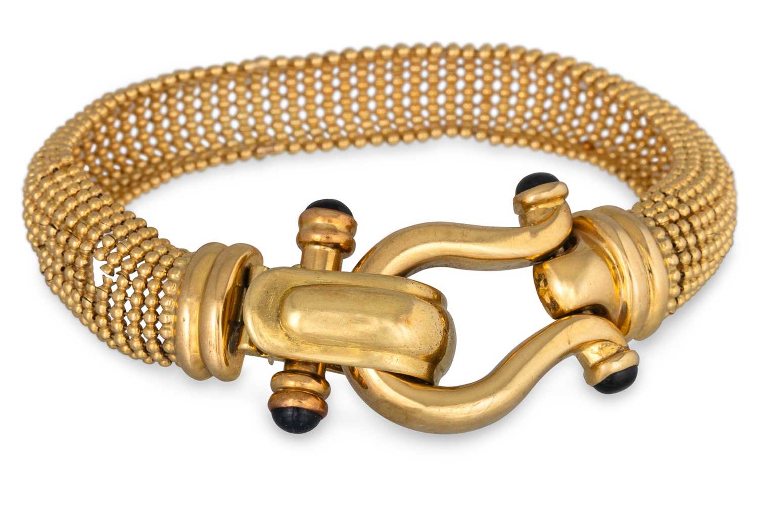 Lot 330 - AN 18CT GOLD BRACELET, woven mesh shape with...