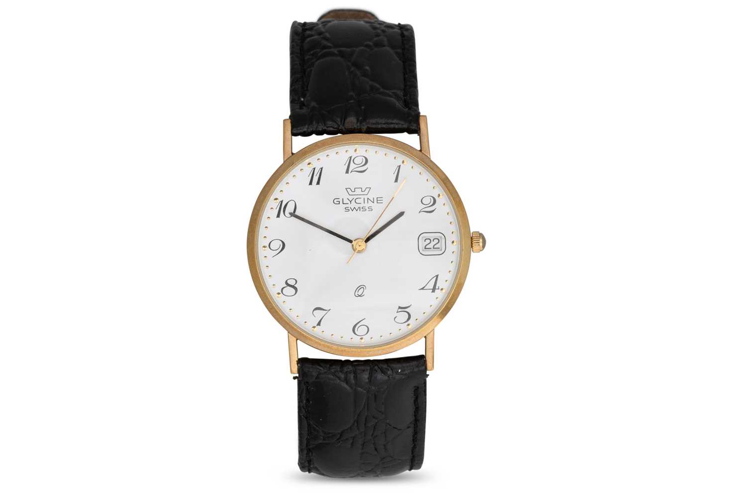 Lot 421 - A 9CT GOLD MIDSIZE GLYCINE SWISS WRISTWATCH,...