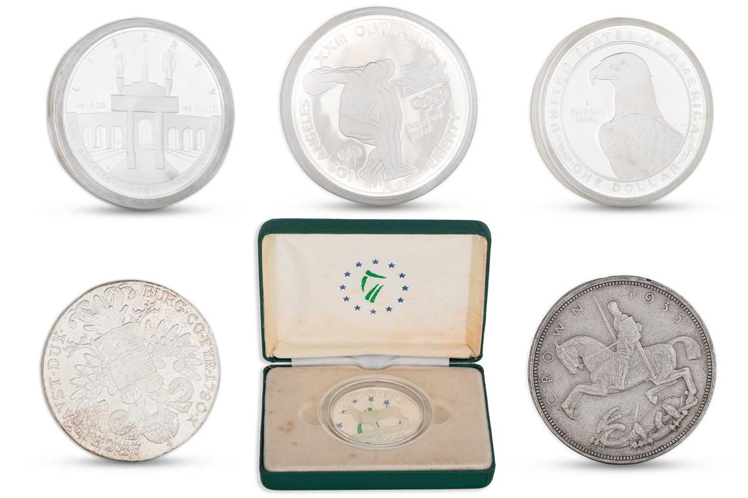 Lot 50 - SIX ASSORTED SILVER CROWNS, sized US & UK...