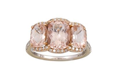 Lot 302 - A MORGANITE AND DIAMOND TRIPLE CLUSTER RING,...