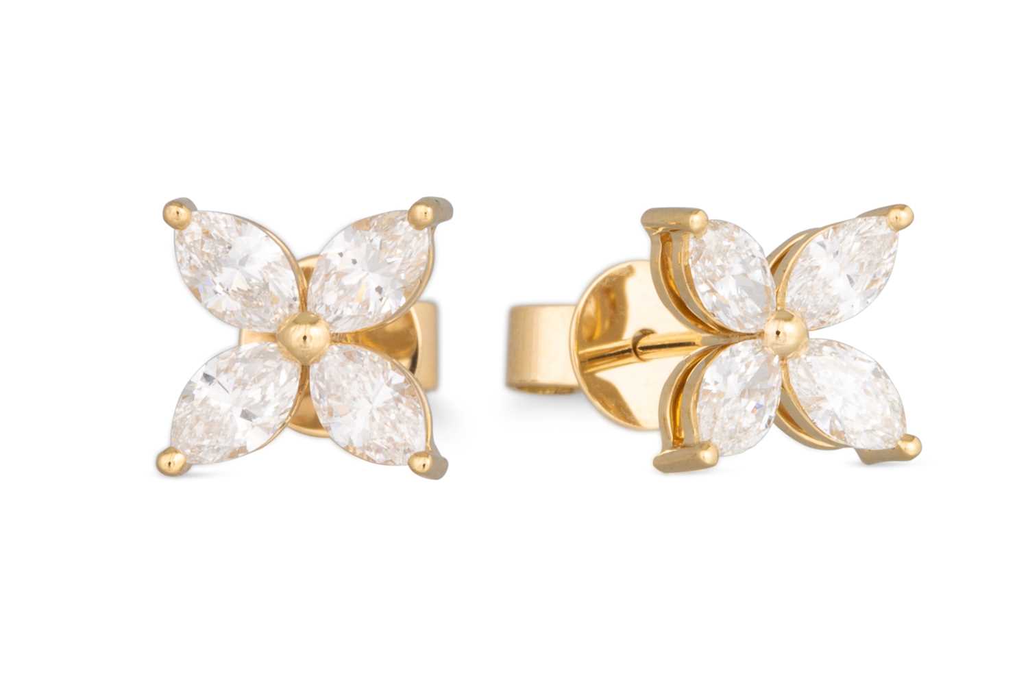 Lot 141 - A PAIR OF DIAMOND CLUSTER EARRINGS, of floral...