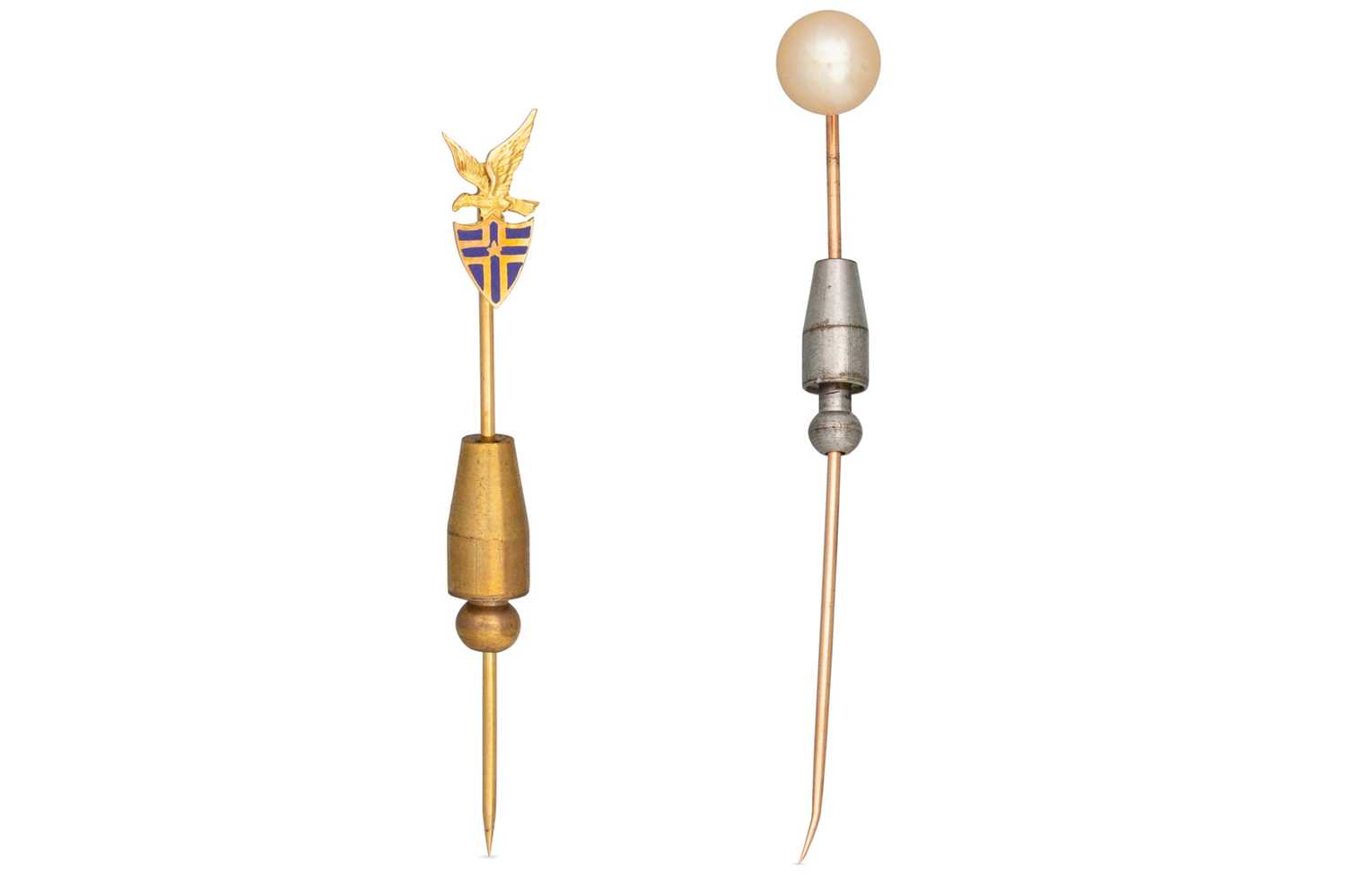 Lot 19 - TWO GOLD PINS, one pearl set