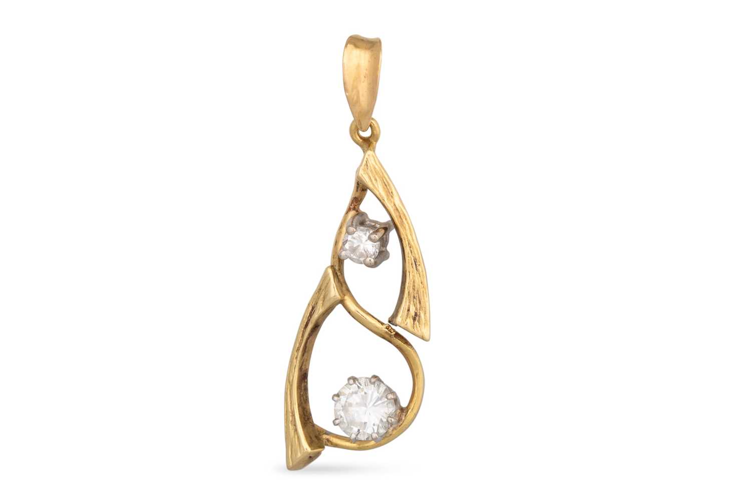 Lot 41 - A TWO STONE DIAMOND PENDANT, to a textured...