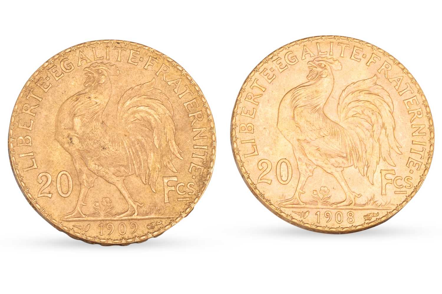 Lot 450 - TWO X FRENCH 20 FRANC GOLD COINS, dated...