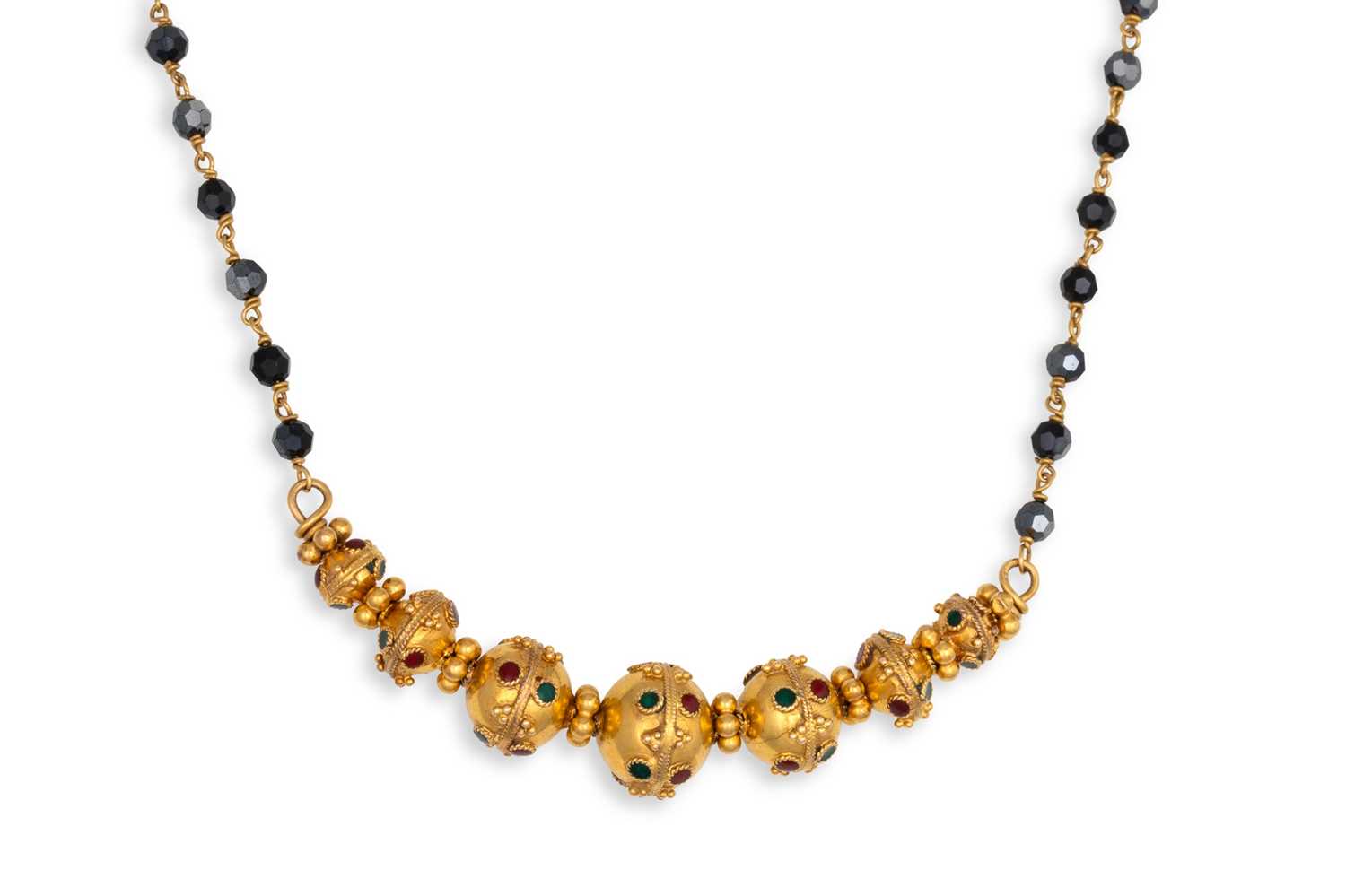 Lot 116 - AN EASTERN STYLE BEADED GOLD NECKLACE, 19 g....