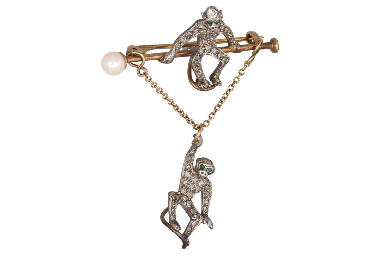 Lot 120 - A DIAMOND AND PEARL SET NOVELTY BROOCH,...
