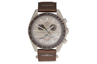 Lot 395 - A GENTS OMEGA AND SWATCH SPEEDMASTER, "Mission...
