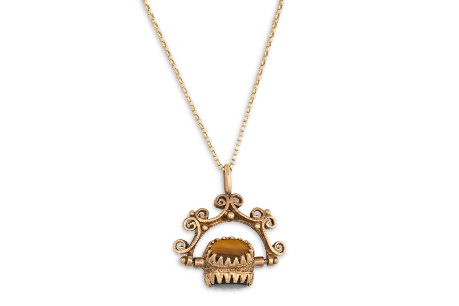 Lot 57 - A 9CT GOLD SWIVEL FOB PENDANT, on gold chain,...