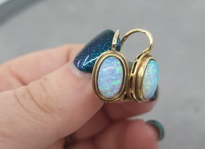 Lot 58 - A PAIR OF 14CT GOLD SYNTHETIC OPAL EARRINGS, 3....