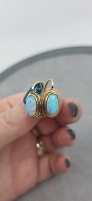 Lot 58 - A PAIR OF 14CT GOLD SYNTHETIC OPAL EARRINGS, 3....