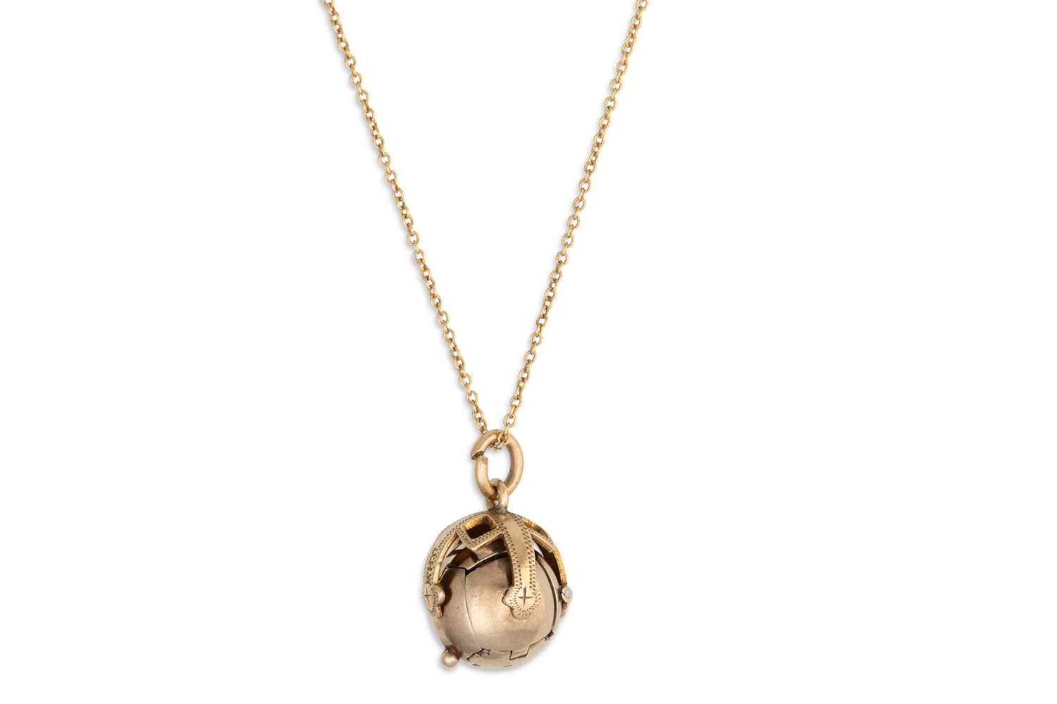 Lot 60 - A 9CT GOLD MASONIC BALL PENDANT, with a 9ct...