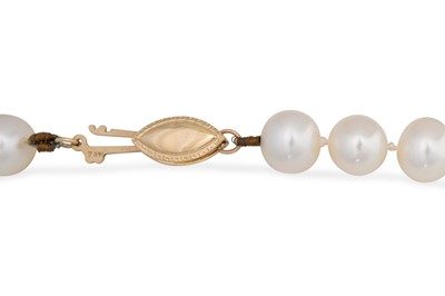 Lot 62 - A STRING OF CULTURED PEARLS, with 14ct gold clasp