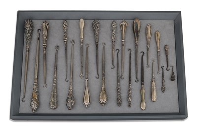 Lot 493 - 22X VICTORIAN SILVER BUTTON HOOKS, hallmarks...