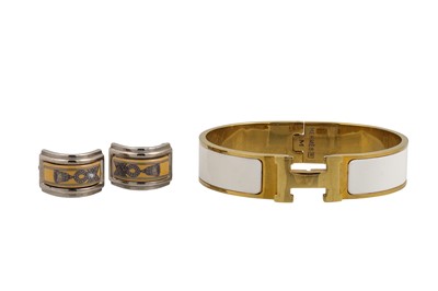 Lot 359 - AN HERMES BANGLE, with white enamel decoration,...