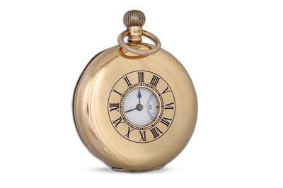 Lot 404 - A 9CT GOLD HUNTER POCKET WATCH, white face...