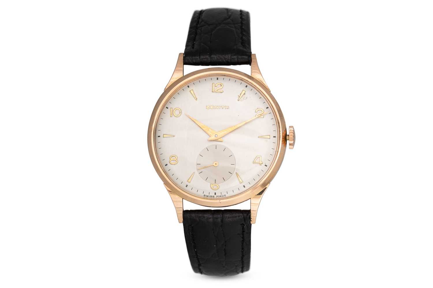 Lot 238 - A VINTAGE ZENITH GOLD WRIST WATCH, baton and...