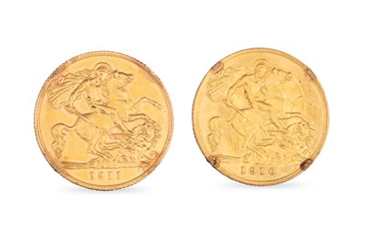 Lot 426 - A PAIR OF ENGLISH GOLD HALF SOVEREIGN COINS,...