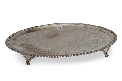 Lot 469 - A GEORGE III SILVER OVAL TRAY, engraved...
