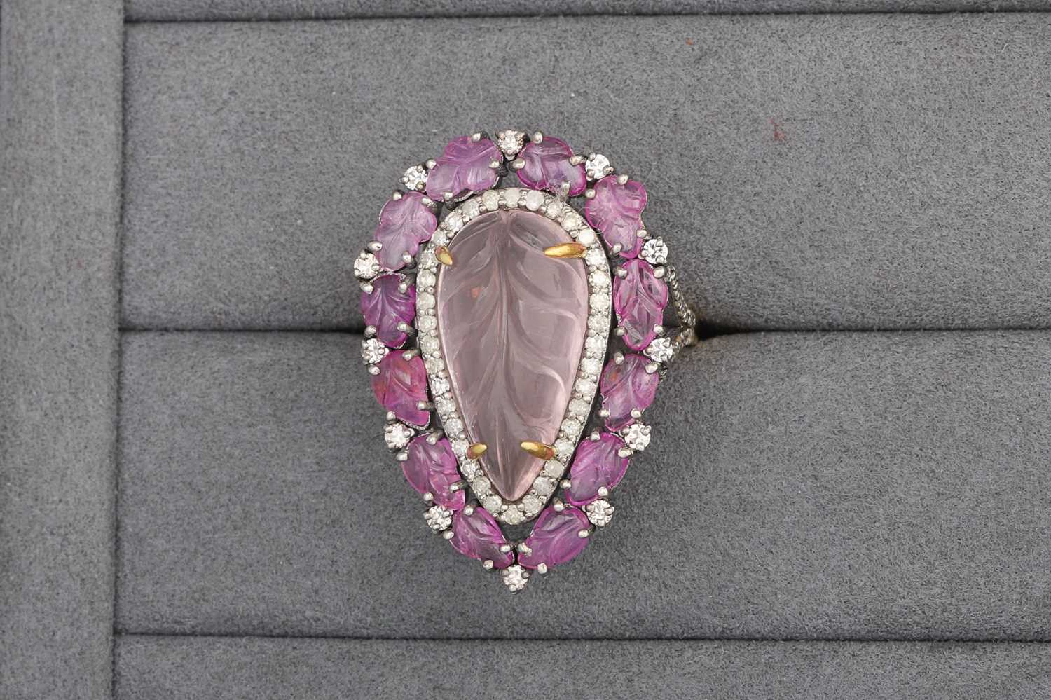 Lot 69 - A ROSE QUARTZ, PINK SAPPHIRE AND DIAMOND...