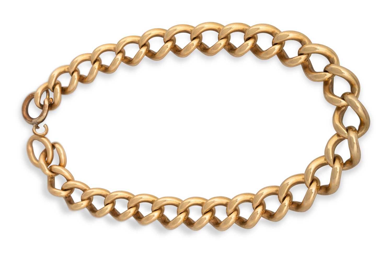 Lot 76 - AN 18CT YELLOW GOLD BRACELET, broken clasp, 34....