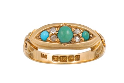 Lot 202 - AN ANTIQUE TURQUOISE AND DIAMOND RING, mounted...