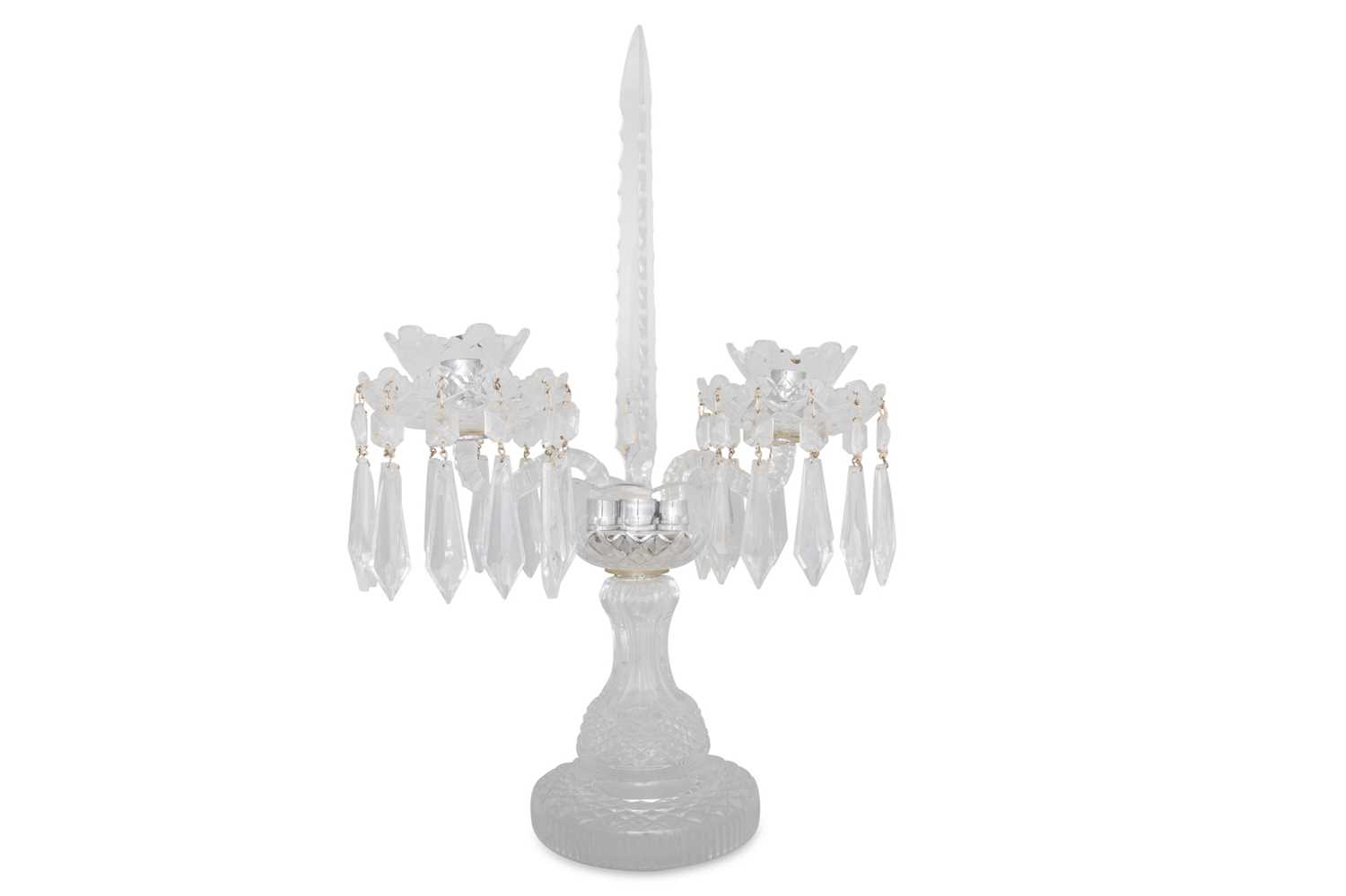 Lot 395 - A WATERFORD CRYSTAL CANDELABRA, suspending...