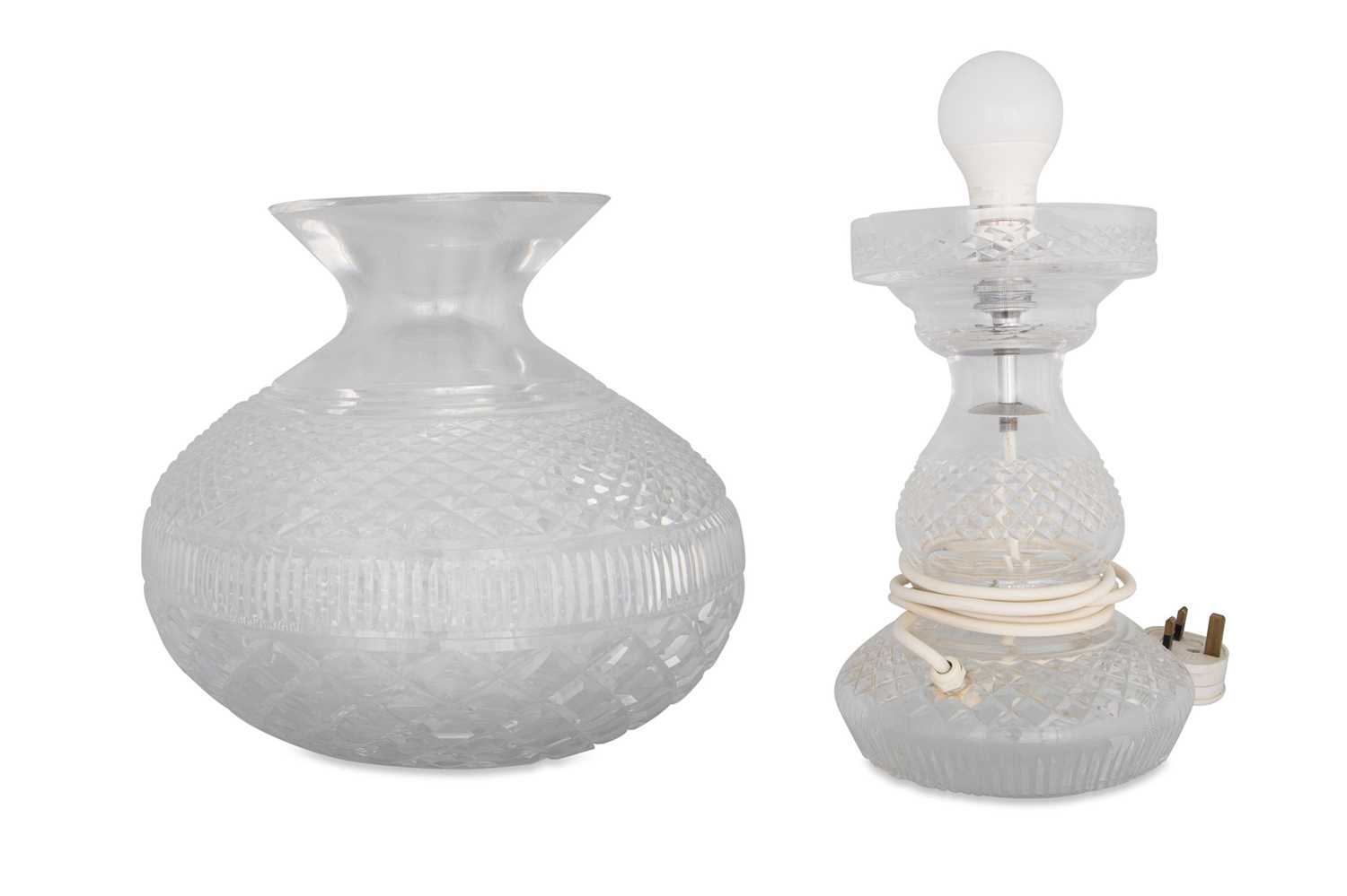 Lot 396 - A WATERFORD CRYSTAL GLASS LAMP AND SHADE, of...
