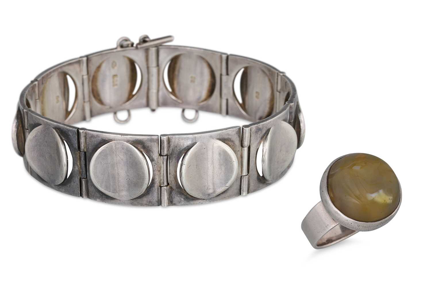 Lot 50 - AN IRISH SILVER BRACELET, of shaped geometric...