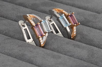 Lot 89 - A PAIR OF AMETHYST, TOPAZ AND DIAMOND EARRINGS,...