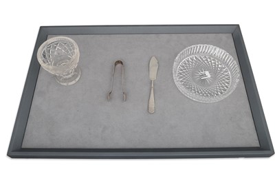 Lot 503 - A VINTAGE CUT CRYSTAL BUTTER DISH, together...